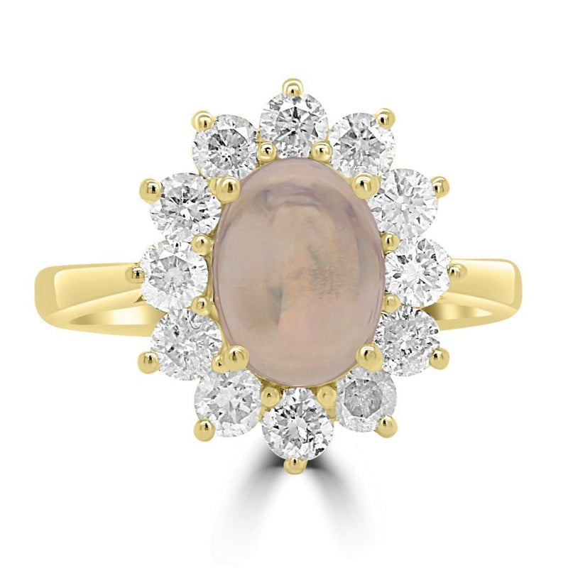 9ct Yellow Gold Opal Oval Cut 0.58ct Diamond 0.46ct Cluster RingWWW3317R
