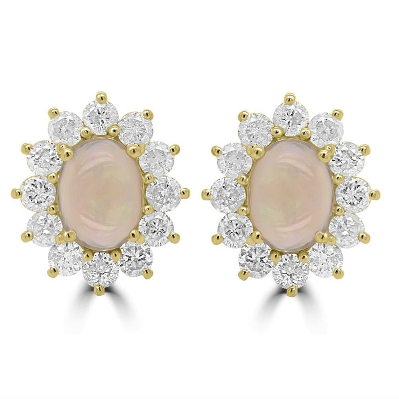 9ct Yellow Gold Opal Oval Cut Cut 1.13ct Diamond 0.94ct Cluster Stud EarringsWWW3317ER