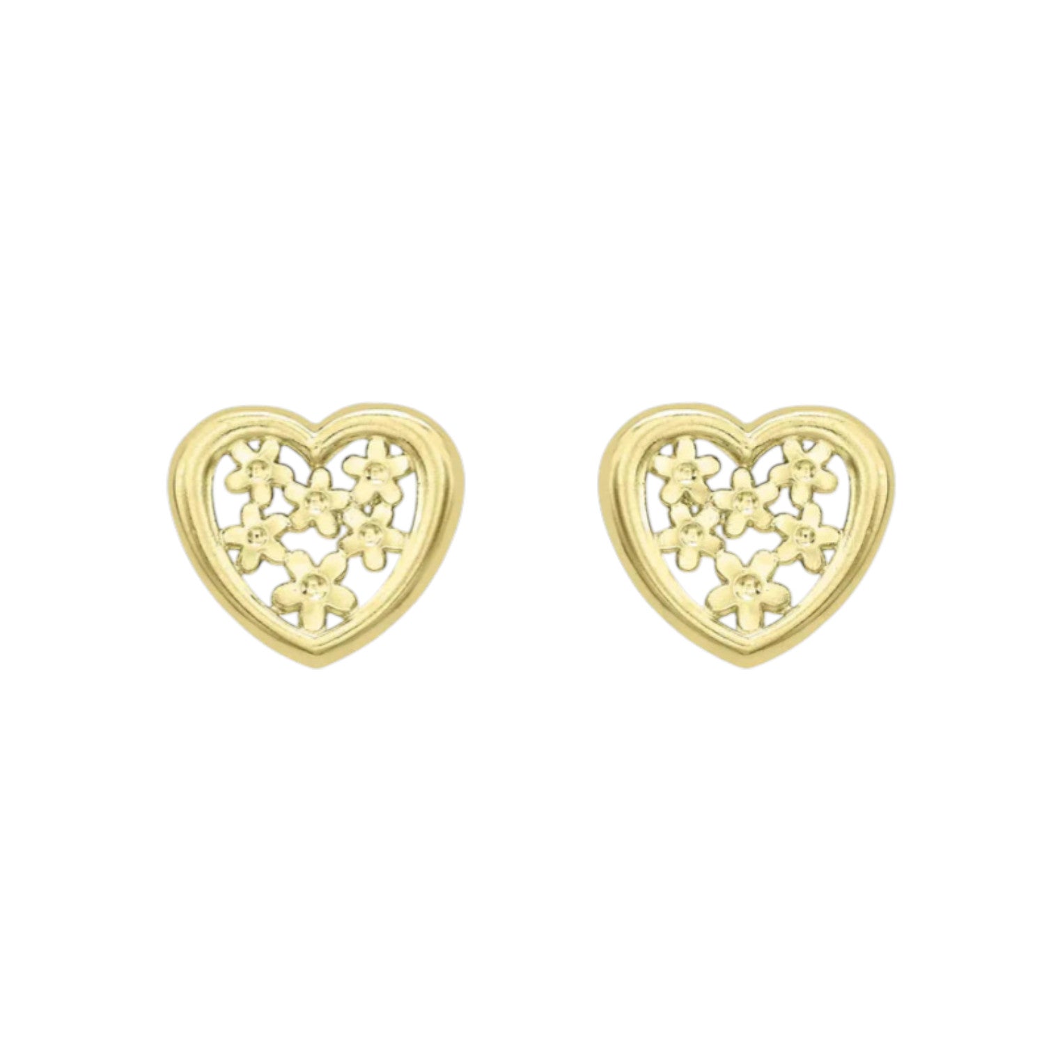 9ct Yellow Gold Openwork Flower Heart Stud Earrings