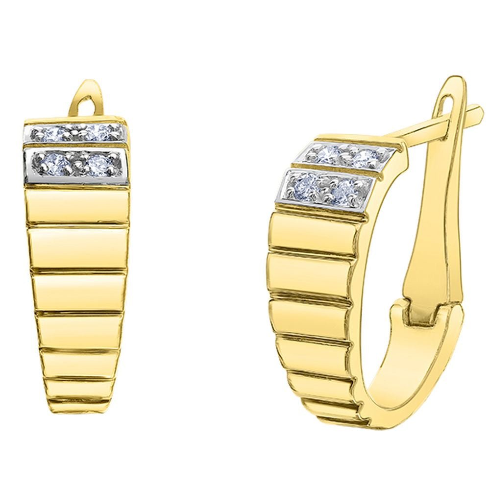 9ct Yellow Gold Oval Ribbed Diamond Hoop Earrings .12ct69807-E551YW/12-10