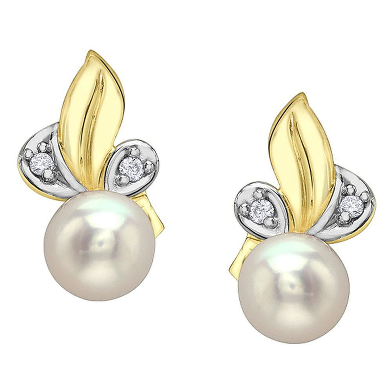 9ct Yellow Gold Pearl Leaf Diamond Stud Earrings .03ct69807-LU18500