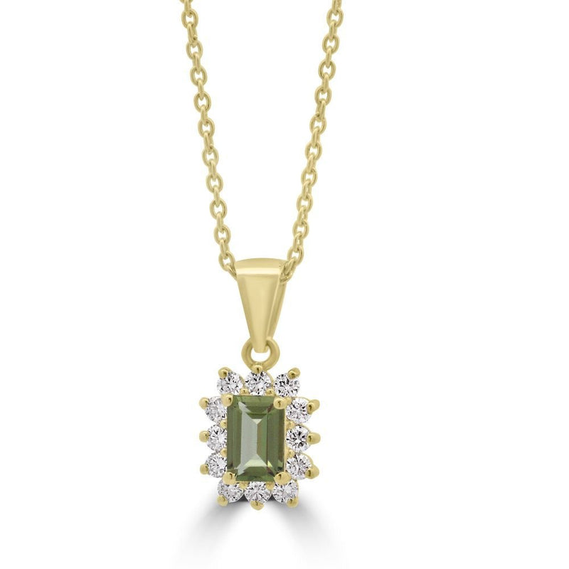 9ct Yellow Gold Peridot Octagonal Cut 0.62ct Lab Diamond 0.30ct Cluster PendantWLGD1495P