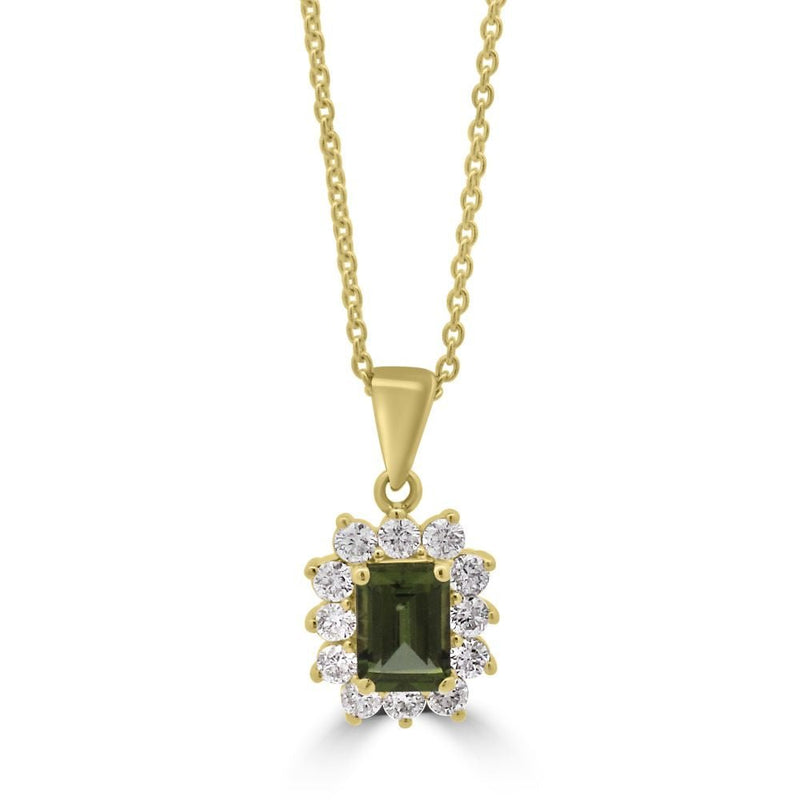 9ct Yellow Gold Peridot Octagonal Cut 1.01ct Lab Diamond 0.56ct Cluster PendantWLGD1447P