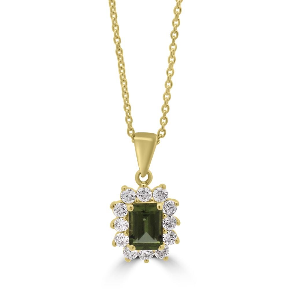 9ct Yellow Gold Peridot Octagonal Cut 1.16ct Lab Diamond 0.56ct Cluster PendantWLGD1446P