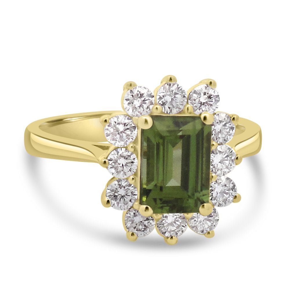 9ct Yellow Gold Peridot Octagonal Cut 1.18ct Lab Diamond 0.56ct Cluster RingWLGD1447R