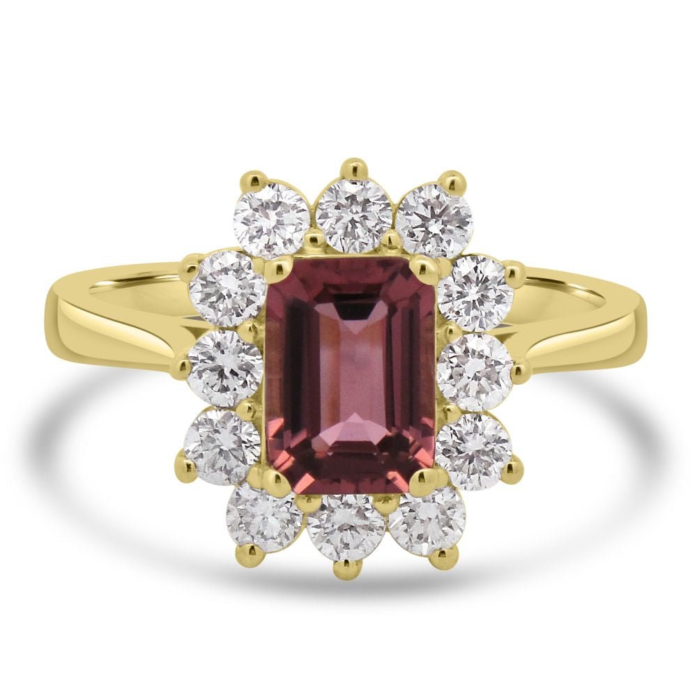 9ct Yellow Gold Pink Tourmaline Octagonal Cut 0.93ct Lab Diamond 0.56ct Cluster RingWLGD1440R
