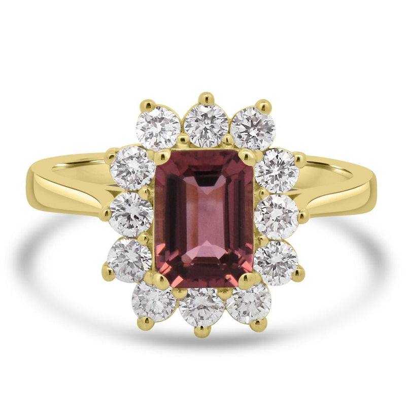 9ct Yellow Gold Pink Tourmaline Octagonal Cut 0.93ct Lab Diamond 0.56ct Cluster RingWLGD1440R
