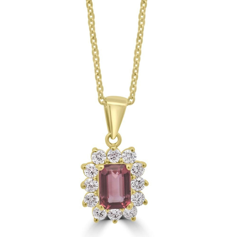 9ct Yellow Gold Pink Tourmaline Octagonal Cut 1.06ct Lab Diamond 0.56ct Cluster PendantWLGD1440P