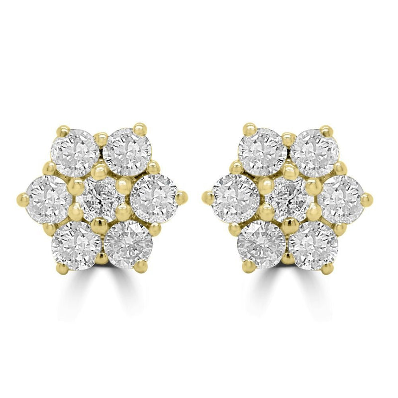 9ct Yellow Gold Round Brilliant Cut Diamond 1.35ct Edge Cluster Stud EarringsWWW2578