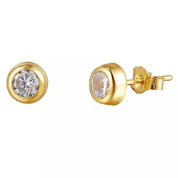 9ct Yellow Gold Rubover Round Cubic Zirconia Earrings
