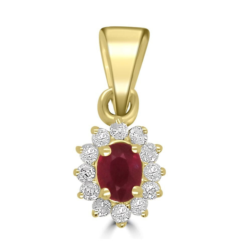 9ct Yellow Gold Ruby Oval Cut 0.22ct Diamond 0.08ct Cluster PendantWWW3595P