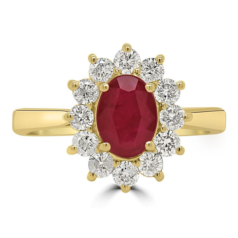 9ct Yellow Gold Ruby Oval Cut 0.98ct Diamond 0.45ct Cluster RingWWW2175R