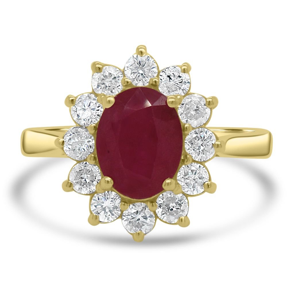 9ct Yellow Gold Ruby Oval Cut 1.52ct Diamond 0.70ct Cluster RingWWW2849R