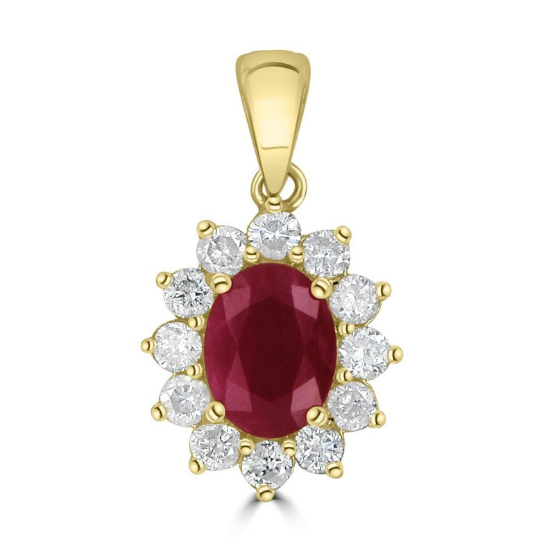 9ct Yellow Gold Ruby Oval Cut Cut 0.47ct Diamond 0.22ct Cluster PendantWWW3344P