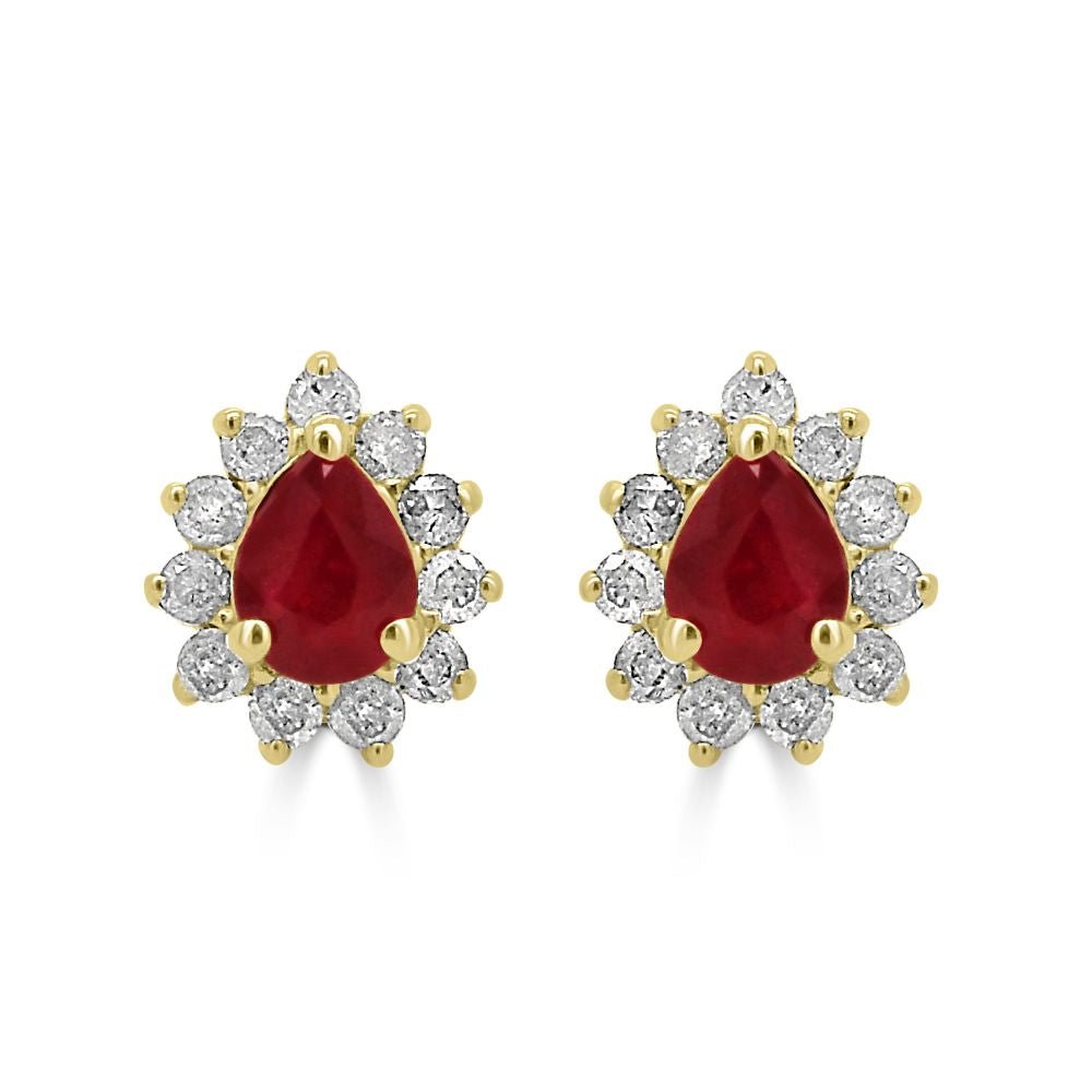 9ct Yellow Gold Ruby Pear Cut Cut 0.34ct Diamond 0.18ct Cluster Stud EarringsWWW3583ER