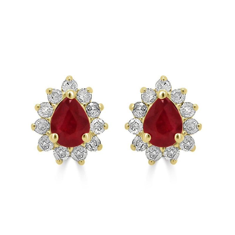 9ct Yellow Gold Ruby Pear Cut Cut 0.34ct Diamond 0.18ct Cluster Stud EarringsWWW3583ER