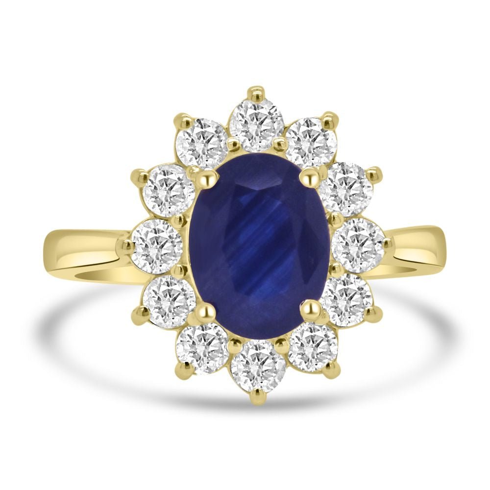 9ct Yellow Gold Sapphire Oval Cut 0.57ct Diamond 0.22ct Cluster RingWWW3358R