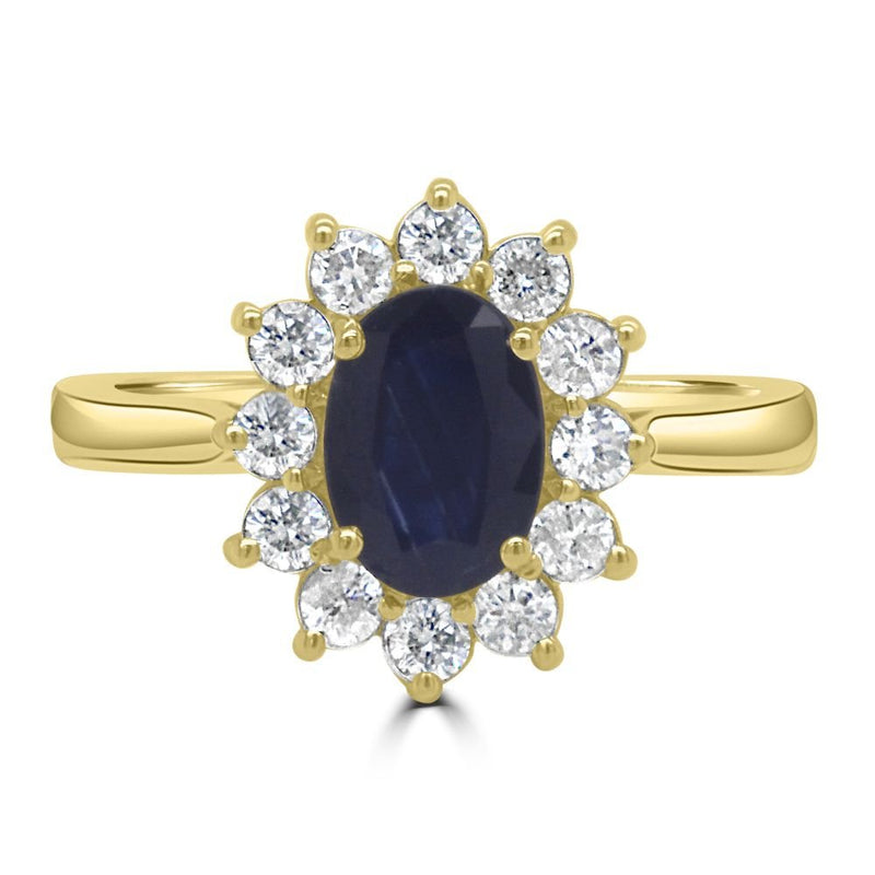 9ct Yellow Gold Sapphire Oval Cut 0.85ct Diamond 0.34ct Cluster RingWWW2914