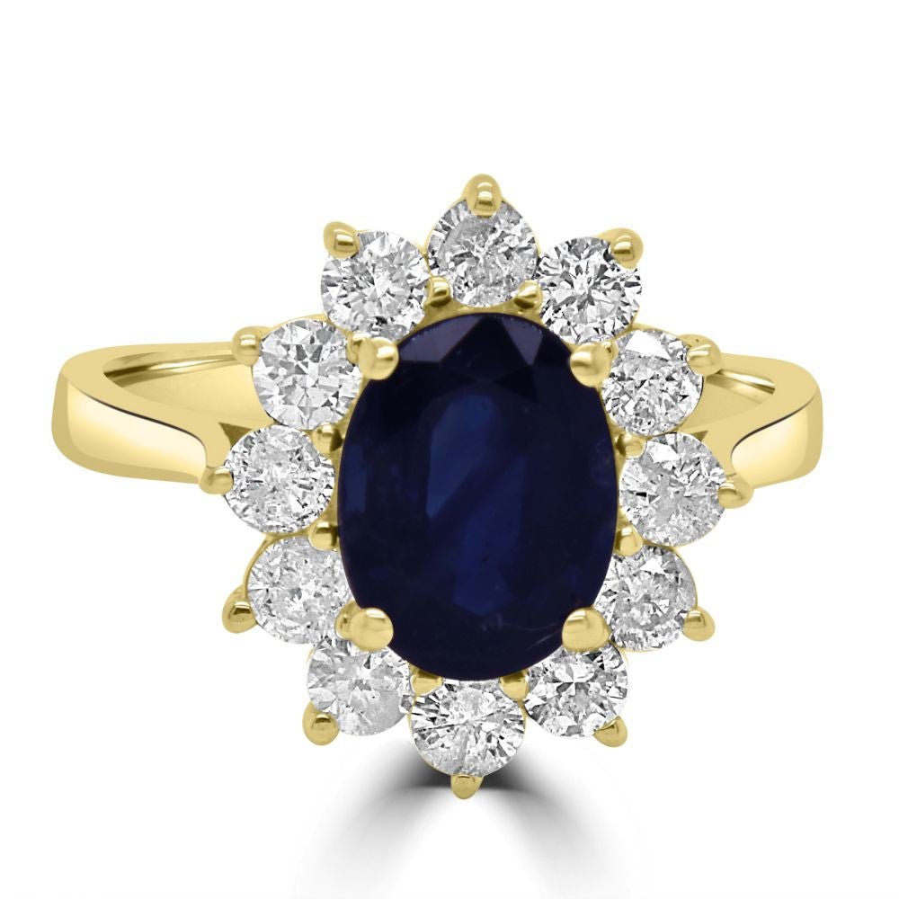 9ct Yellow Gold Sapphire Oval Cut 0.93ct Diamond 0.46ct Cluster RingWWW2613