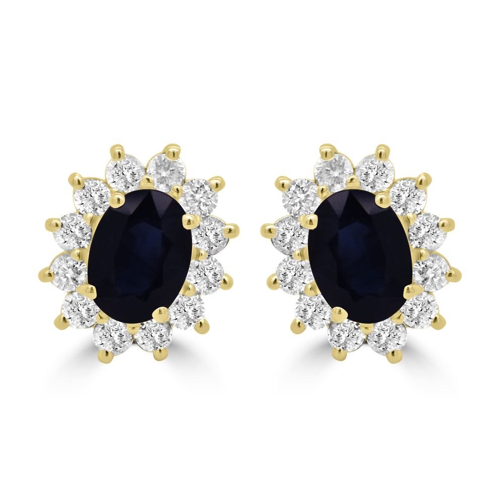 9ct Yellow Gold Sapphire Oval Cut 1.98ct Diamond 0.95ct Cluster Stud EarringsWWW3496ER