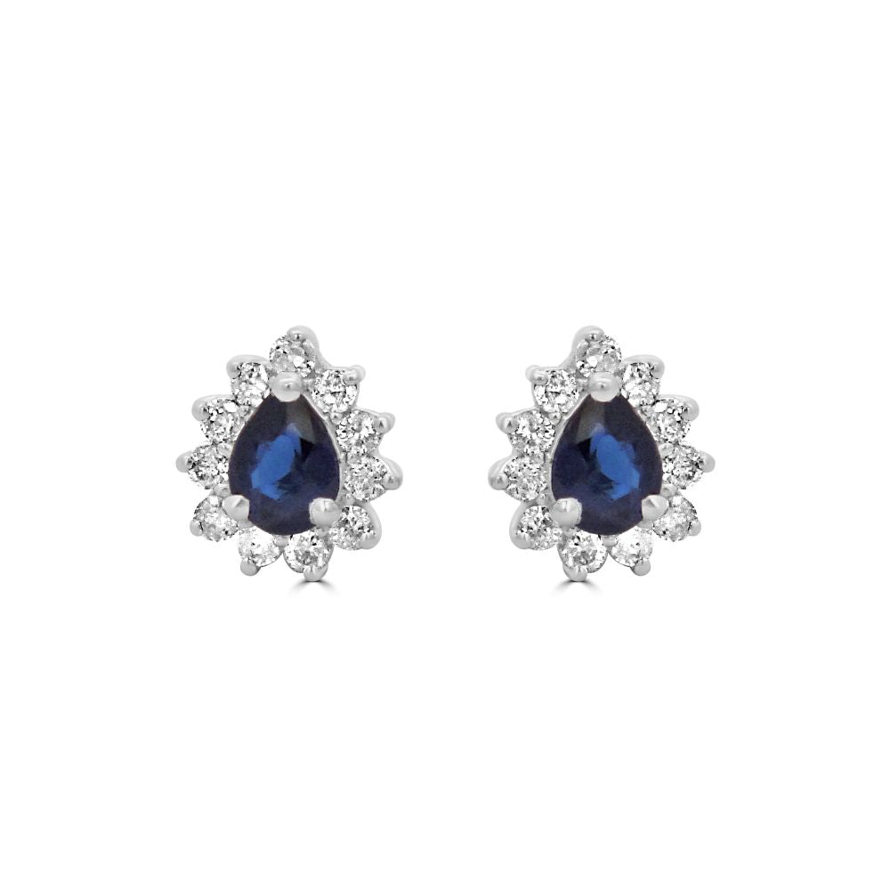 9ct Yellow Gold Sapphire Pear Cut 0.41ct Diamond 0.18ct Cluster Stud EarringsWWW3796ER