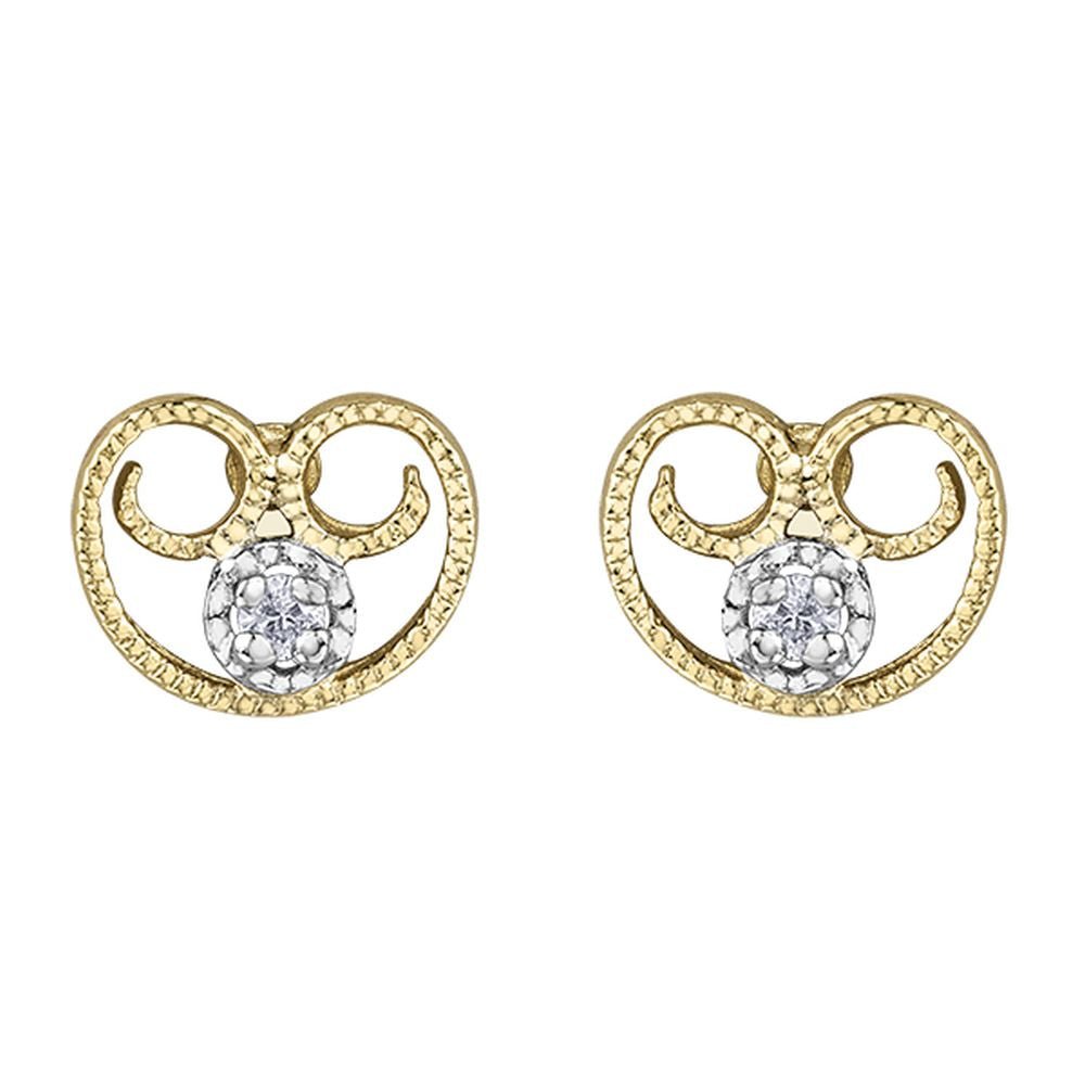 9ct Yellow Gold Scroll Openwork Heart Diamond Stud Earrings .02ct69807-E825