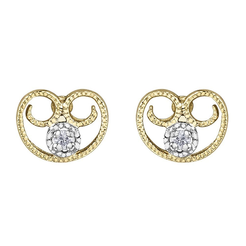 9ct Yellow Gold Scroll Openwork Heart Diamond Stud Earrings .02ct69807-E825