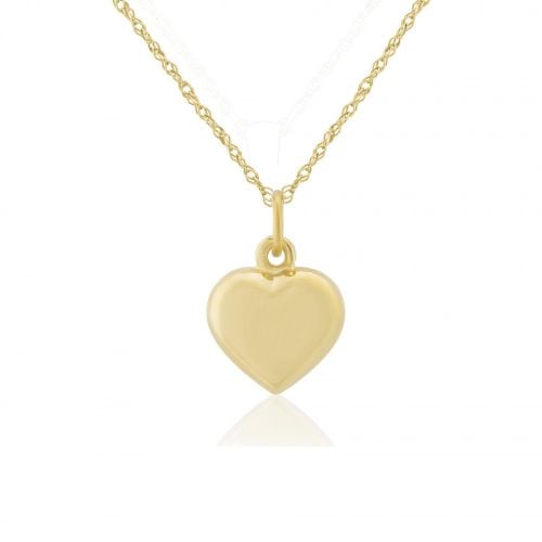9ct Yellow Gold Small Puffed Heart Pendant Necklace