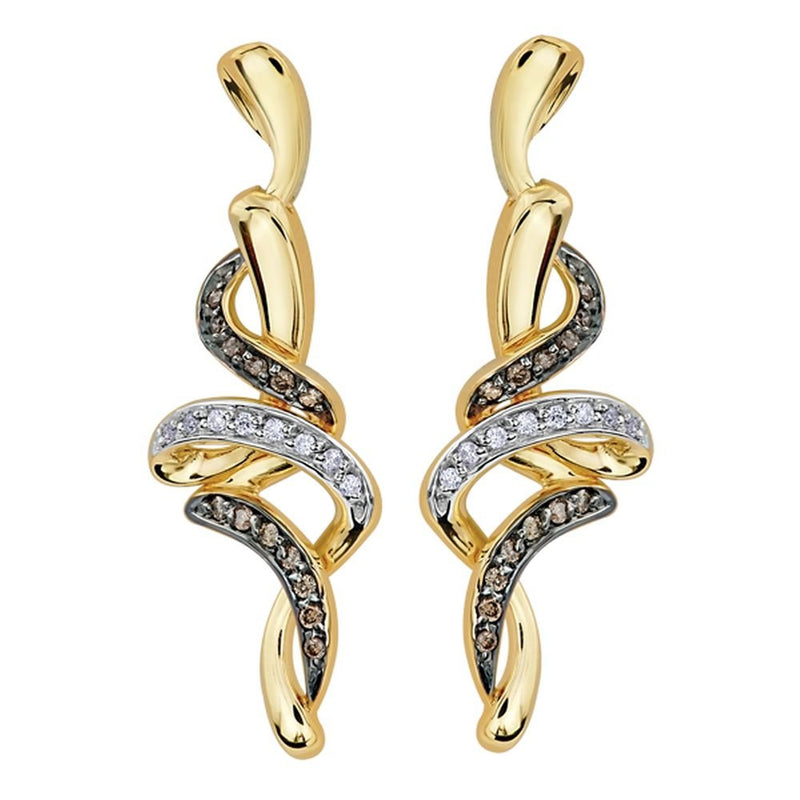 9ct Yellow Gold Swirl Brown Diamond Drop Earrings .166ct69807-E2823-10