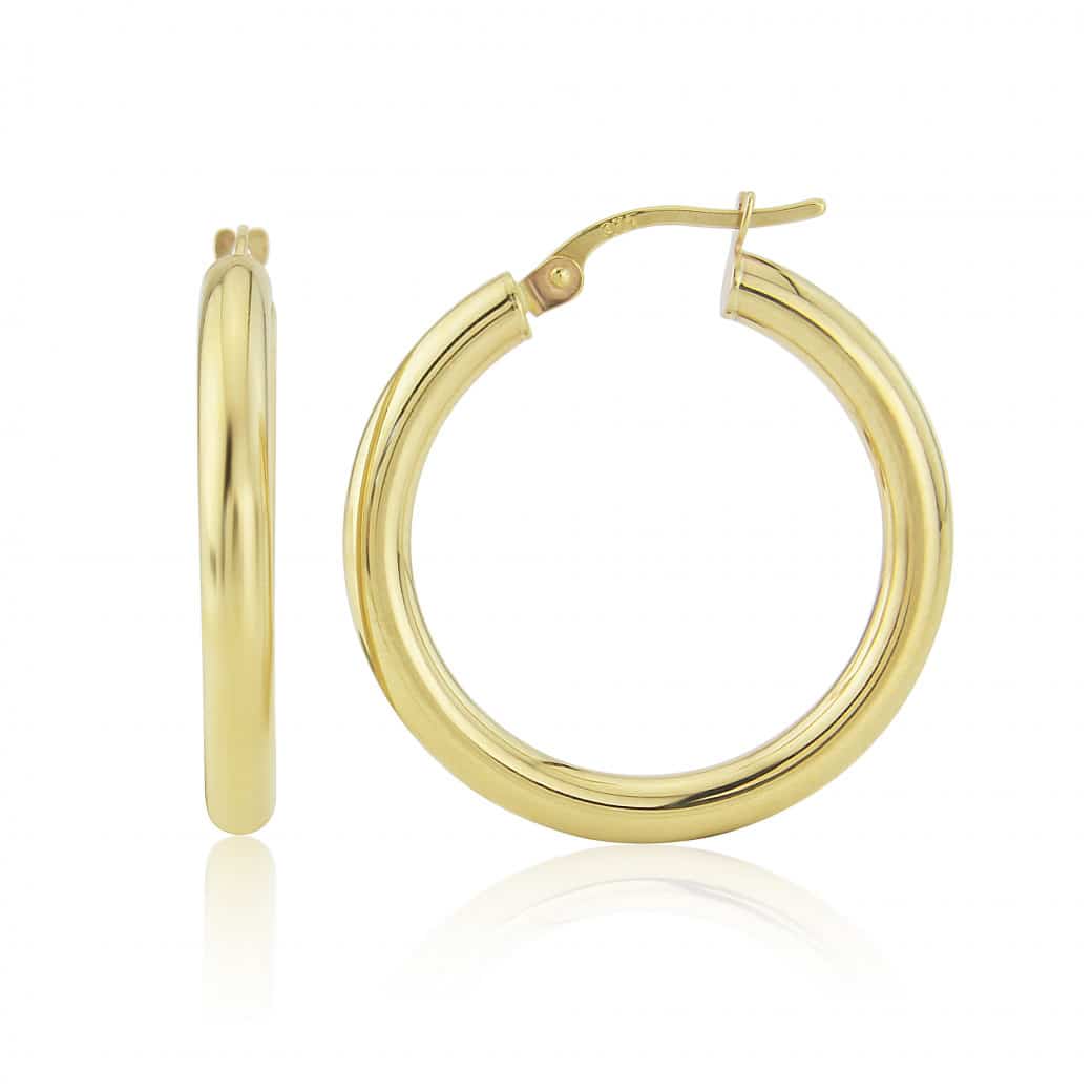 9ct Yellow Gold Tube Medium Hoop Earrings