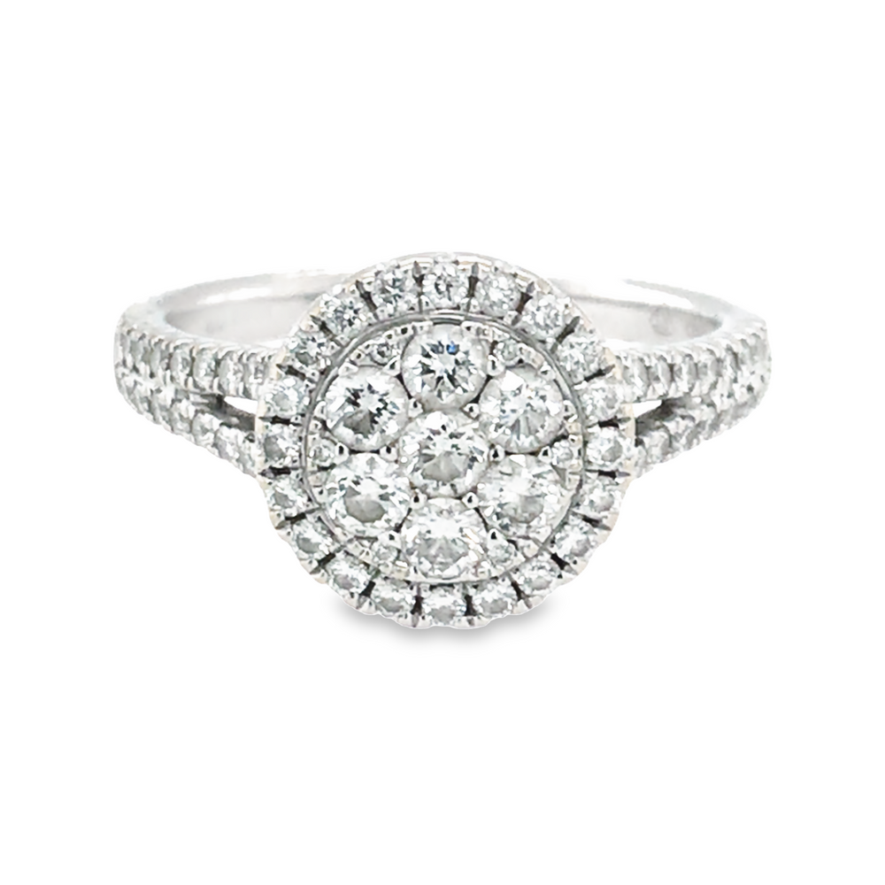 Pre-Owned 18ct White Gold Diamond Halo Cluster Ring 4g image 0
