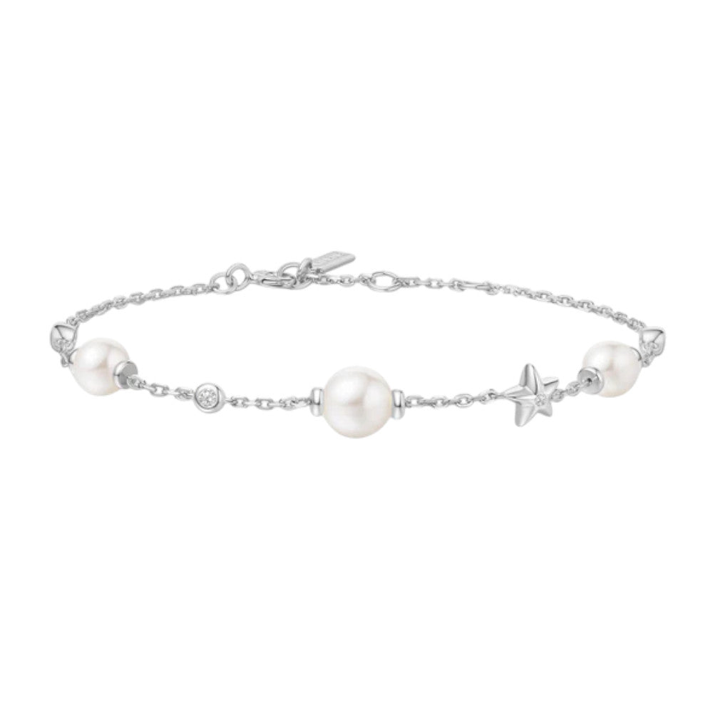 Ania Haie Silver Shell Pearl And Star Station Bracelet B065-05H