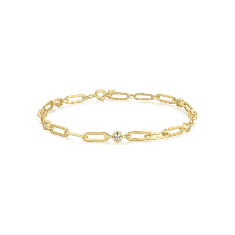 Ania Haie Silver Bezel Station Paper Clip Chain Bracelet B069-01G