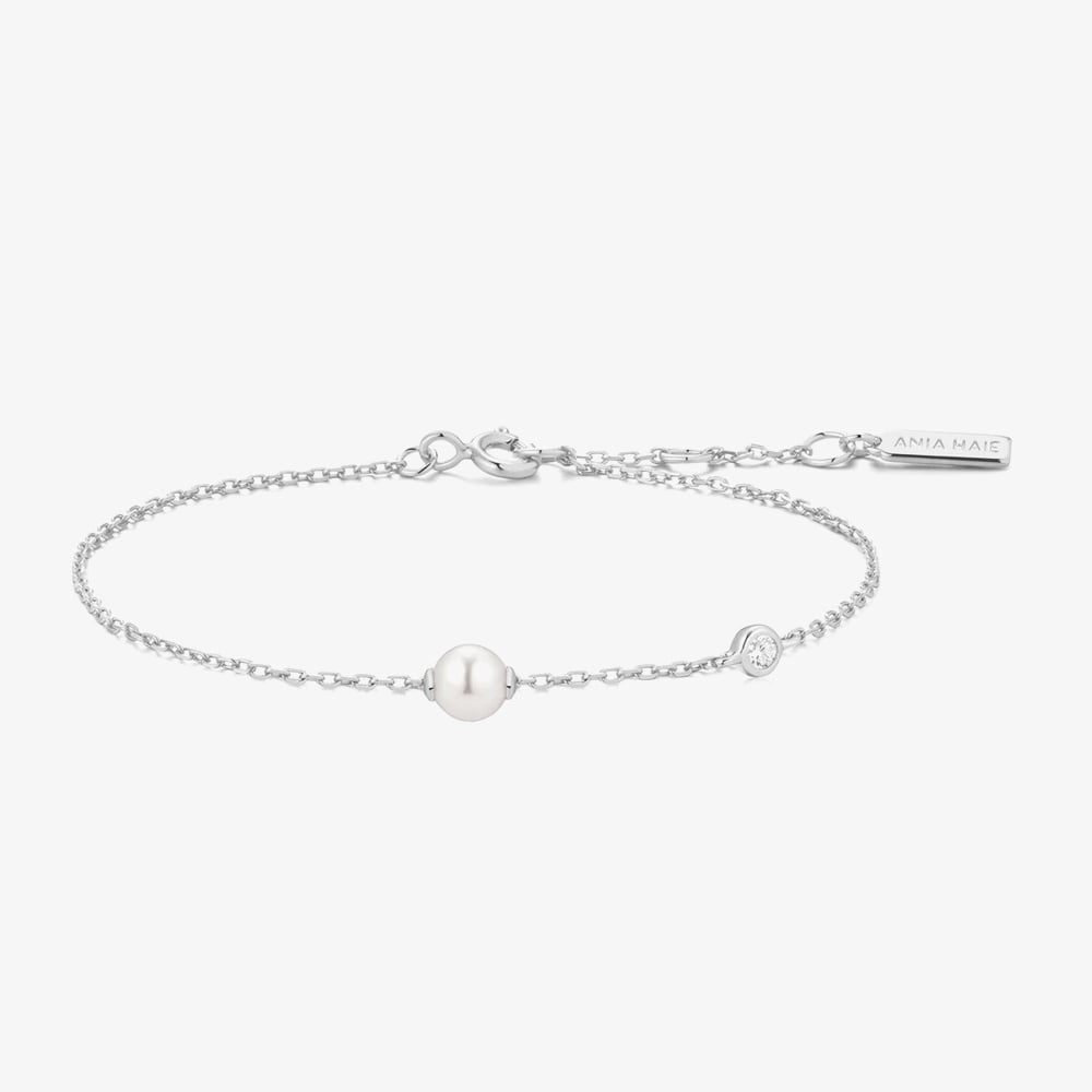 Ania Haie Silver Shell Pearl & Bezel-Set Sparkle Bracelet B075-01H