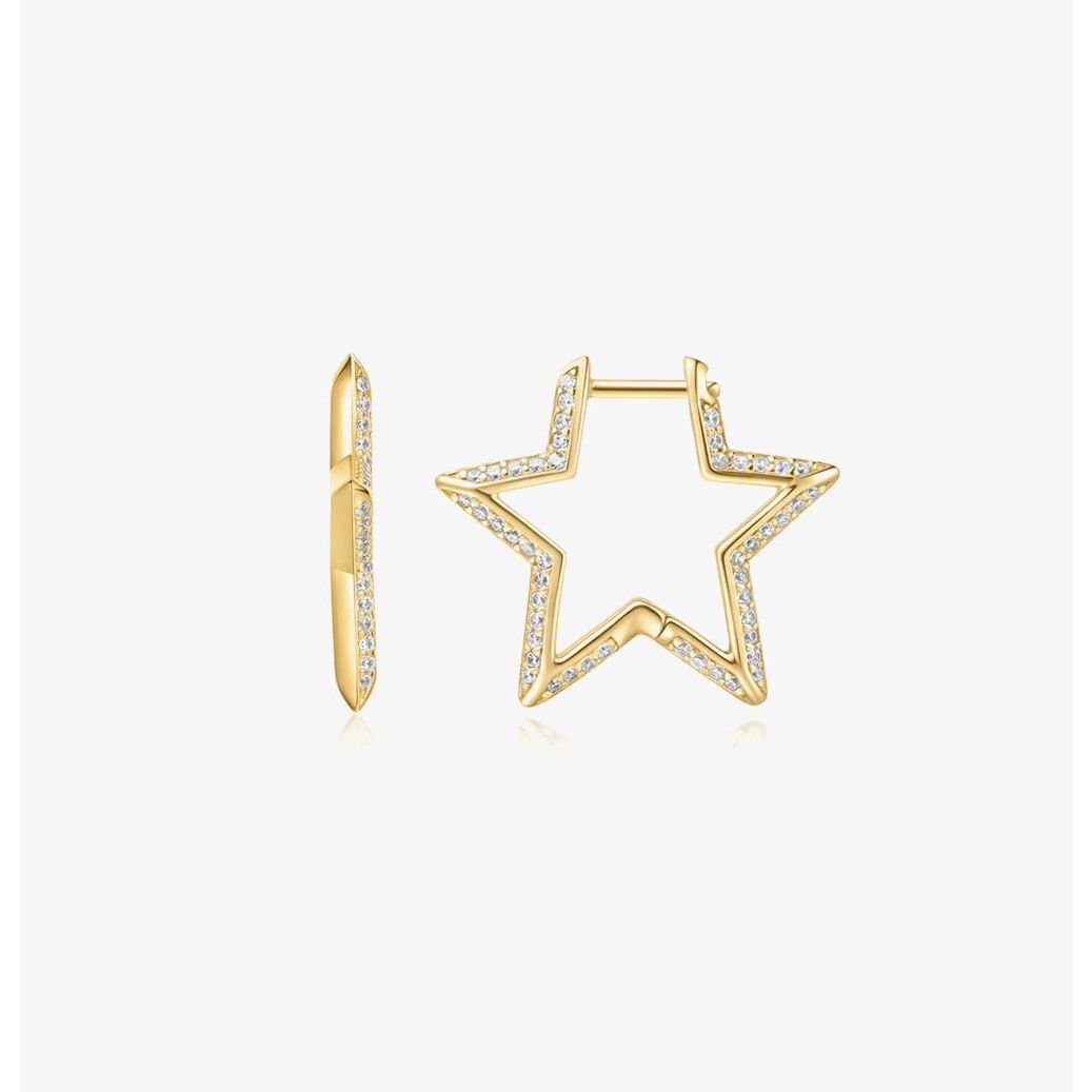 Ania Haie Gold Medium Star Pave Hoop Earrings E064-05G