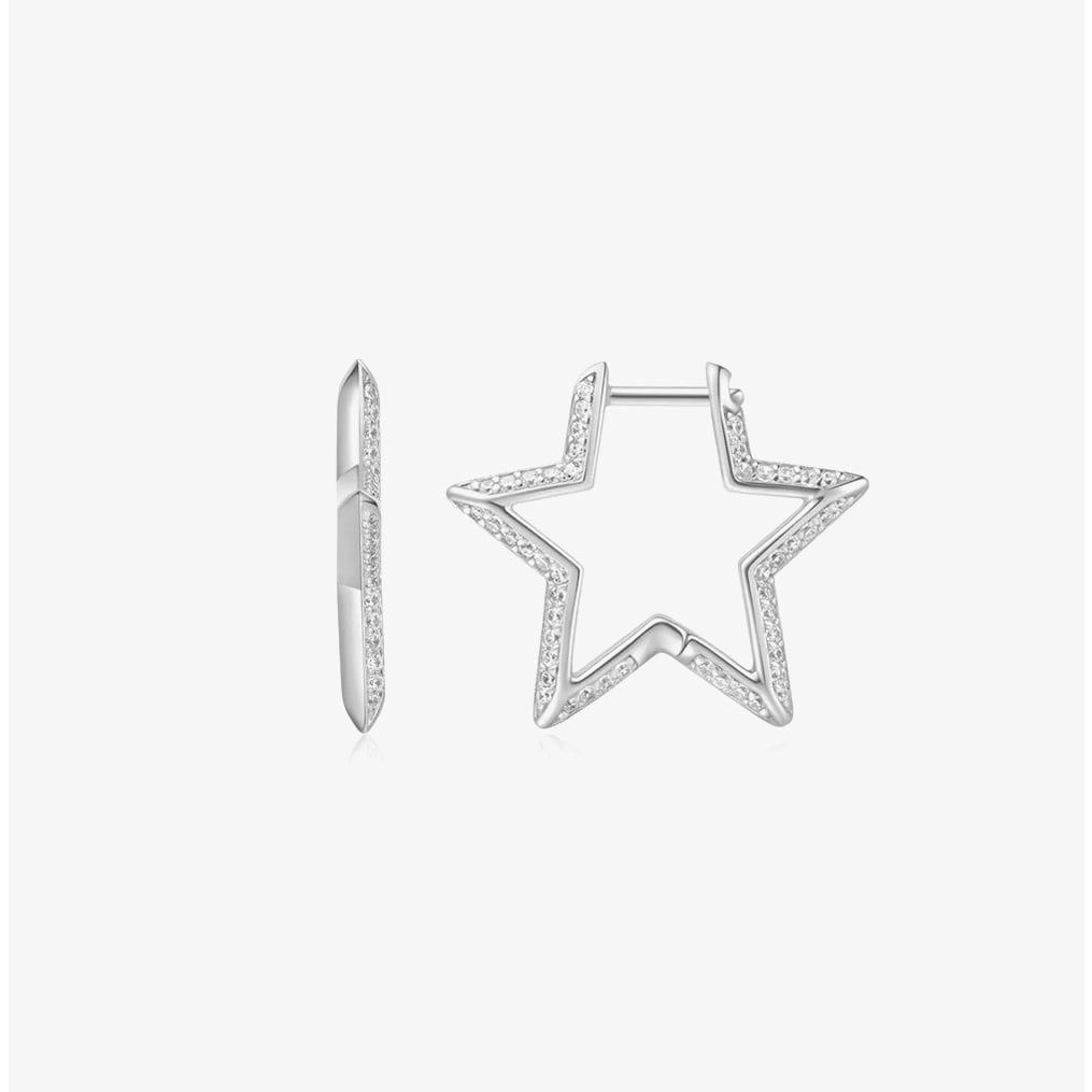 Ania Haie Silver Medium Star Pave Hoop Earrings E064-05H
