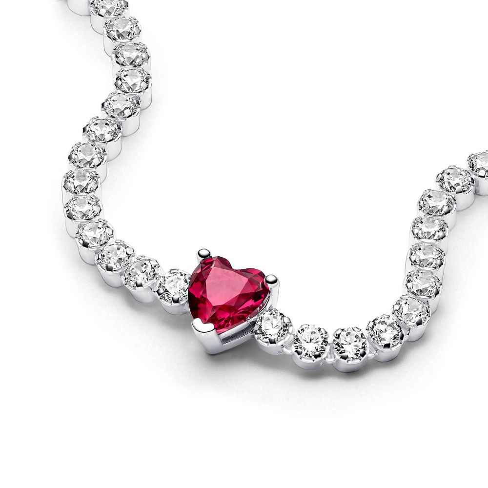 PANDORA Red Sparkling Heart Tennis Bracelet 590041C02