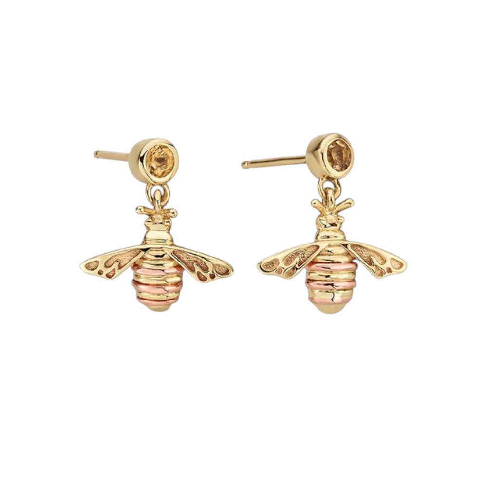Clogau Nature's Wonder 9ct Solid Gold Honey Bee Drop Earrings with Citrine HNBDE