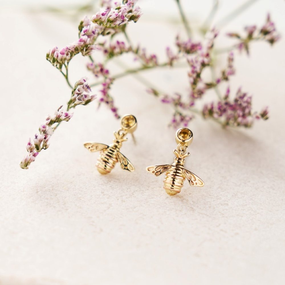 Clogau Nature's Wonder 9ct Solid Gold Honey Bee Drop Earrings with Citrine HNBDE