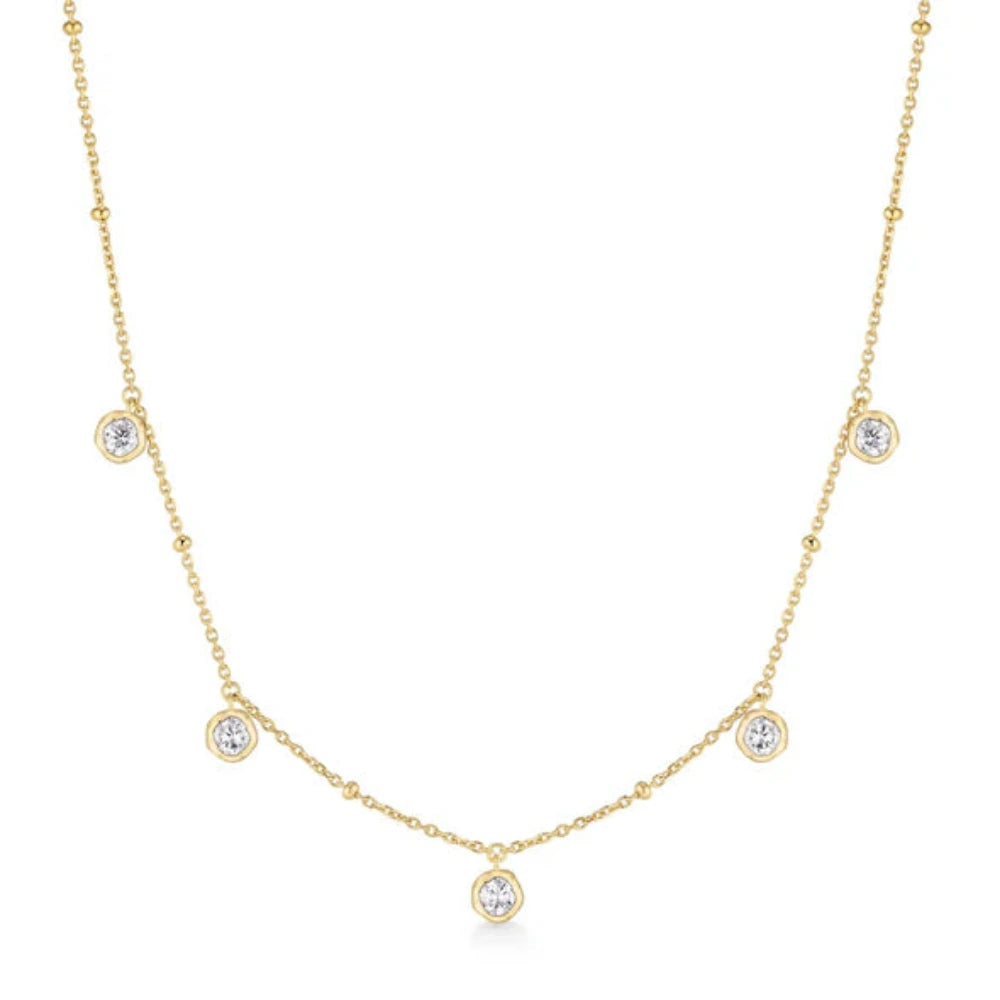 Ania Haie Gold Molten Bezel-Set Droplet Station Necklace N074-07G
