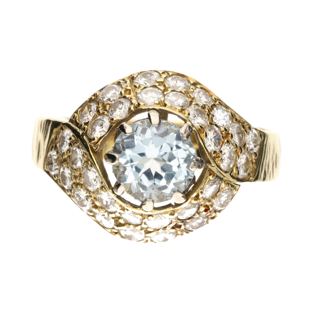 Pre-Owned 18ct Yellow Gold Blue Topaz &amp; Diamond Cluster Ring