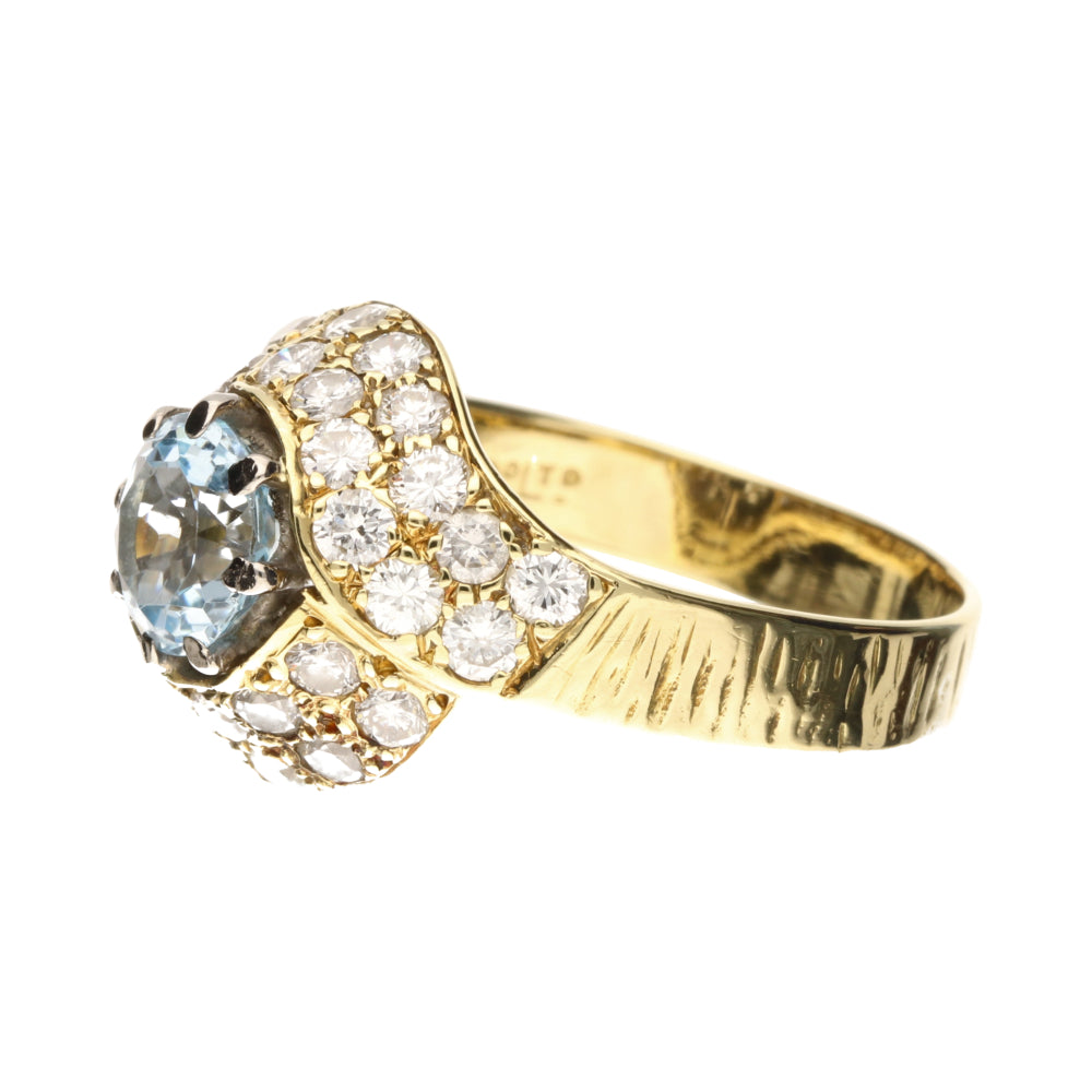Pre-Owned 18ct Yellow Gold Blue Topaz &amp; Diamond Cluster Ring