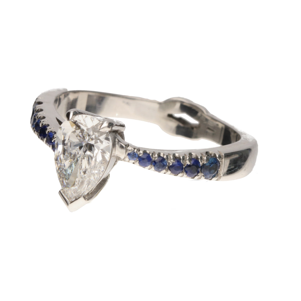Pre- Owned 18ct White Gold Pear Cut 0.84ct Diamond &amp; Sapphire Set Ring