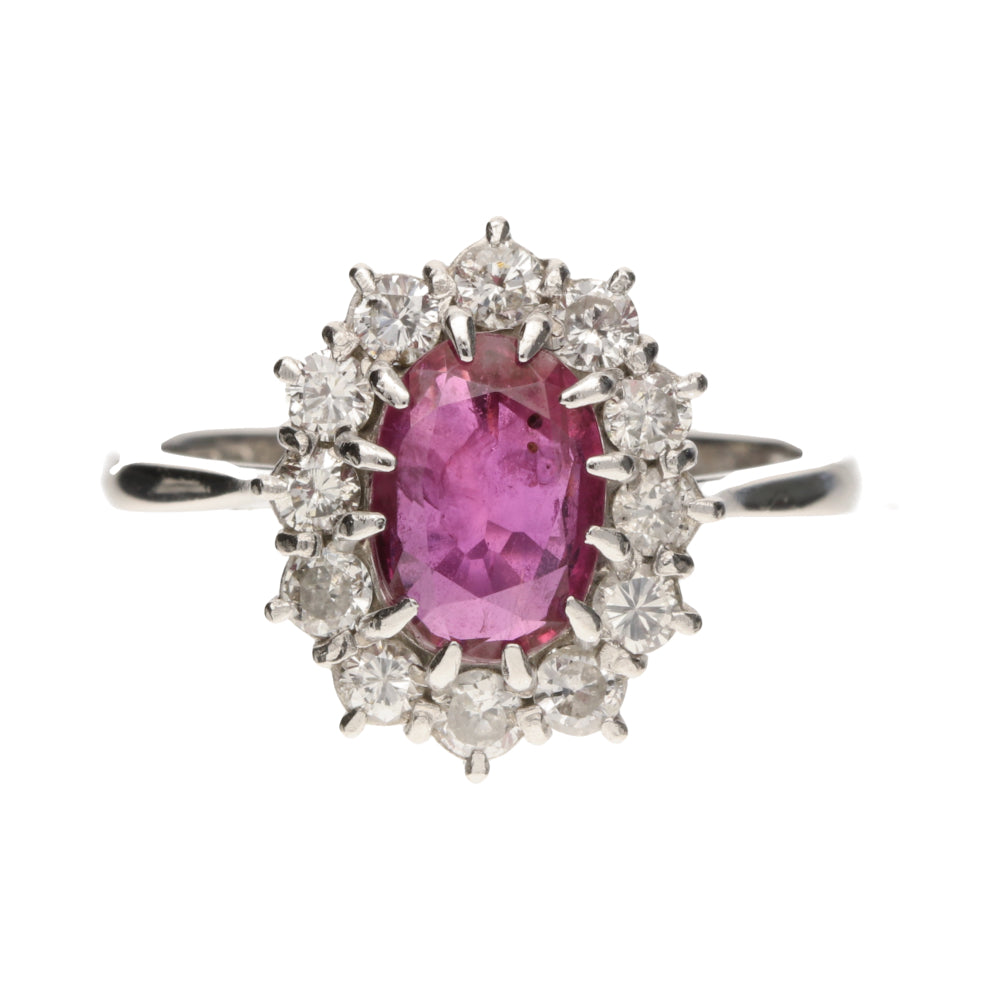 Pre-Owned 18ct White Gold Ruby &amp; Diamond Cluster Ring