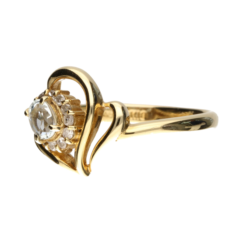 Pre-Owned 18ct Yellow Gold Aquamarine & Diamond Open Set Ring
