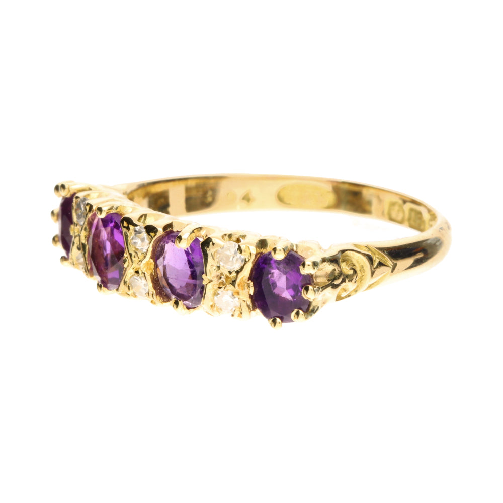 Pre-Owned 18ct Yellow Gold Amethyst &amp; Diamond Set Ring