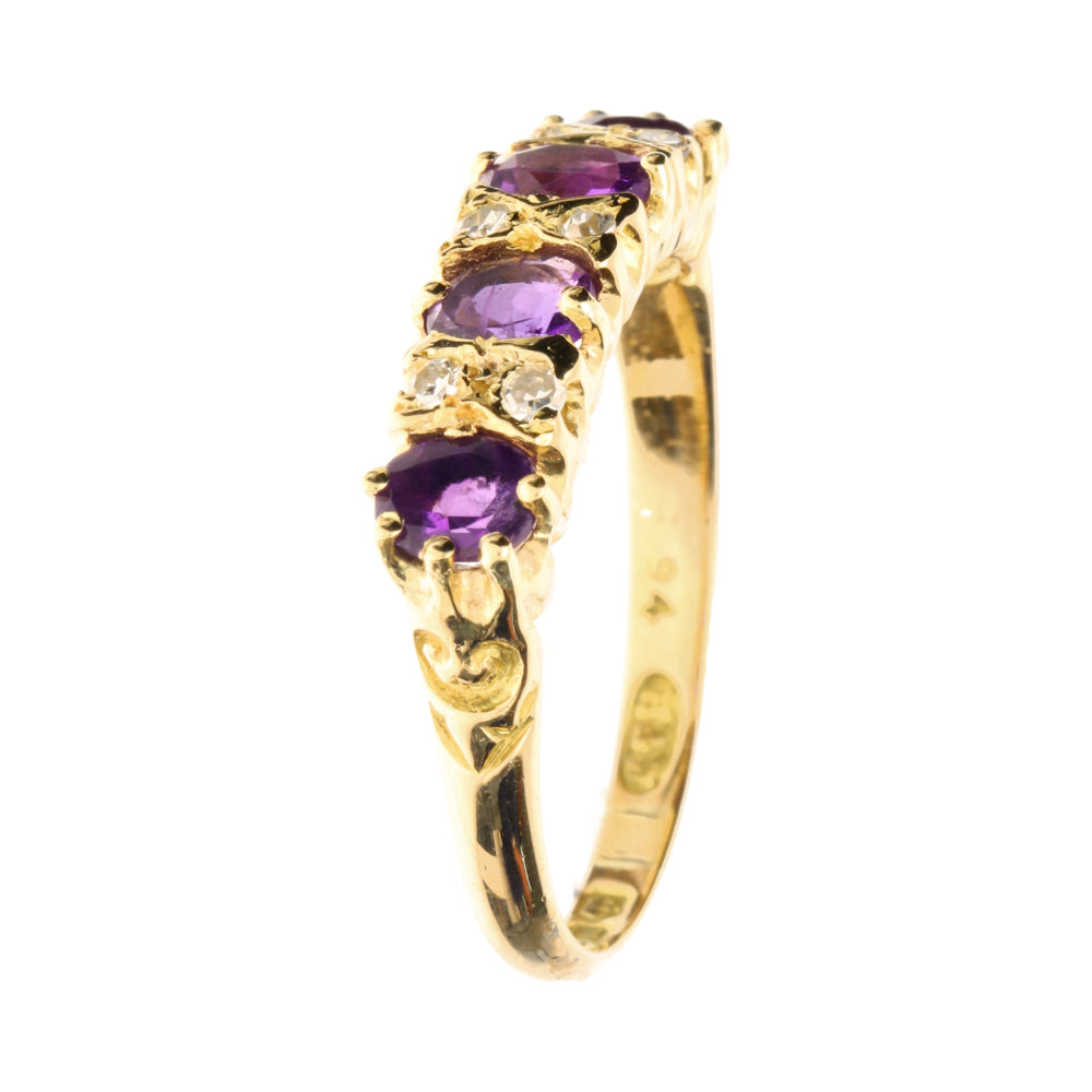 Pre-Owned 18ct Yellow Gold Amethyst &amp; Diamond Set Ring