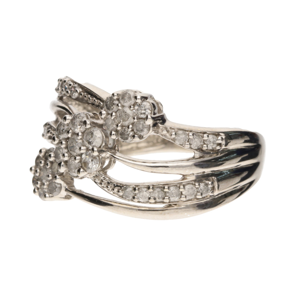 Pre-Owned 9ct White Gold Multi Row Diamond Flower Cluster Ring
