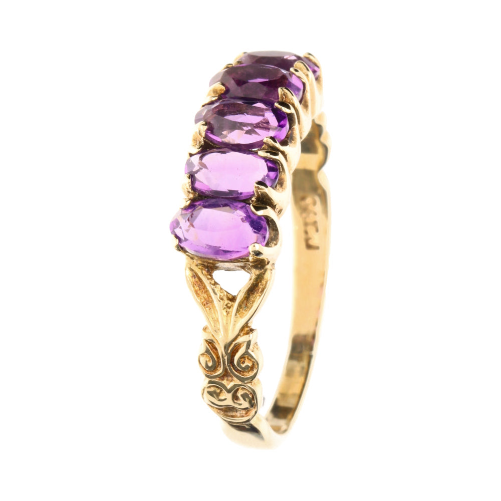 Pre-Owned 9ct Yellow Gold 5 Stove Oval Cut Amethyst Ring
