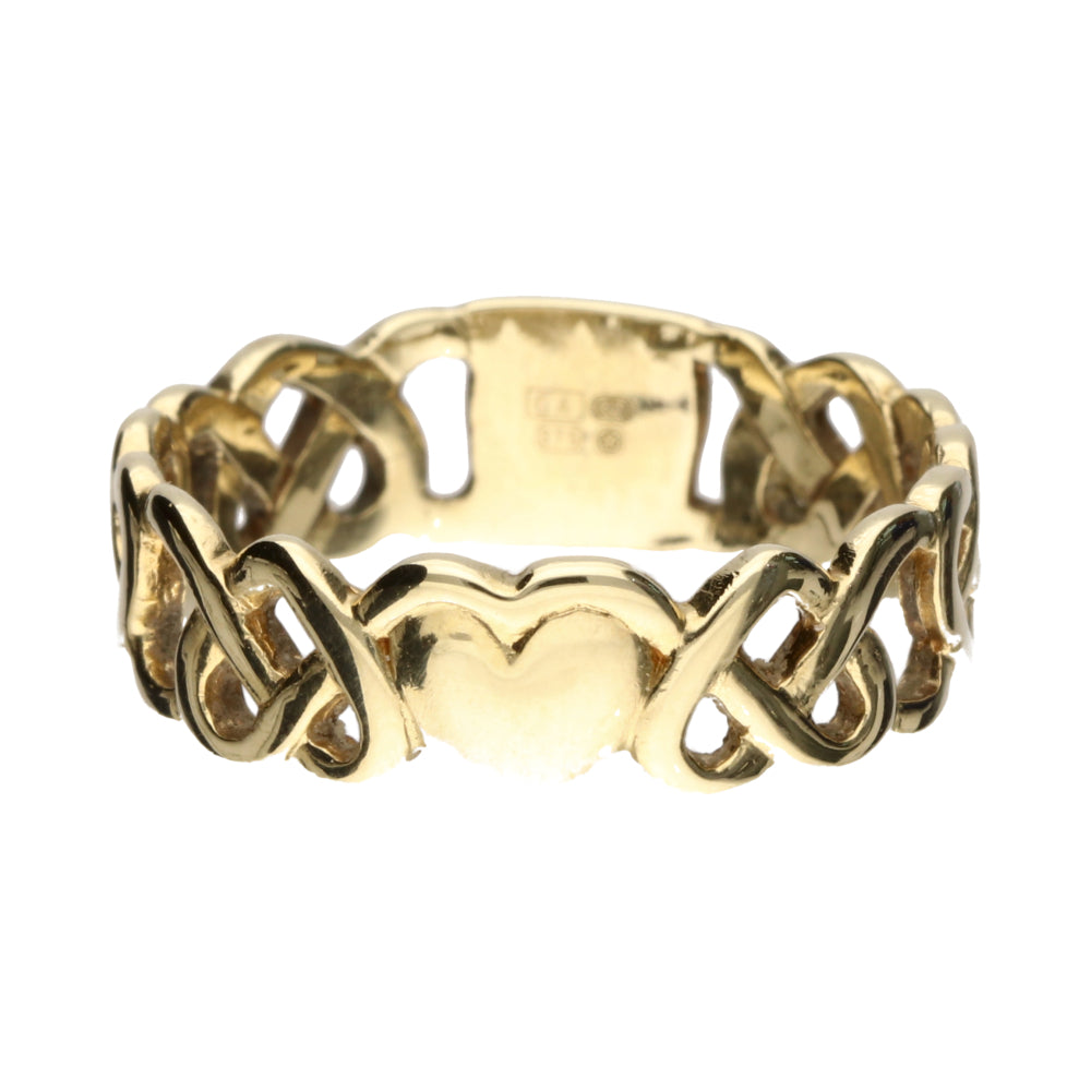 Pre-Owned 9ct Yellow Gold Openwork Woven Heart Band Ring